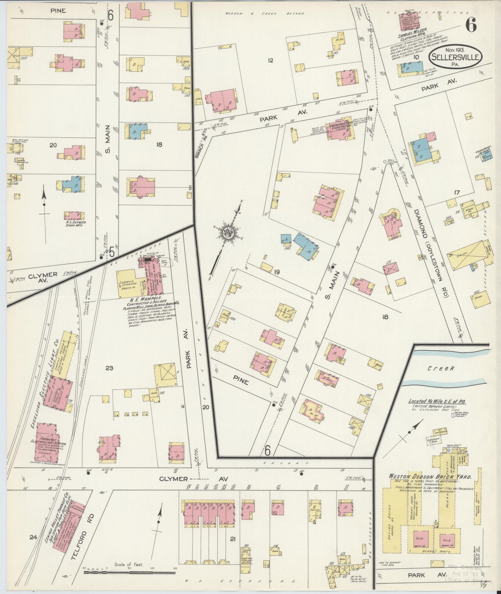 Sanborn Fire Insurance Map from Sellersville, Bucks County, Pennsylvania (1913), Sheet #0006 - Complete Map Set gallery image, historic Sanborn map, vintage wall art, Pennsylvania Pennsylvania