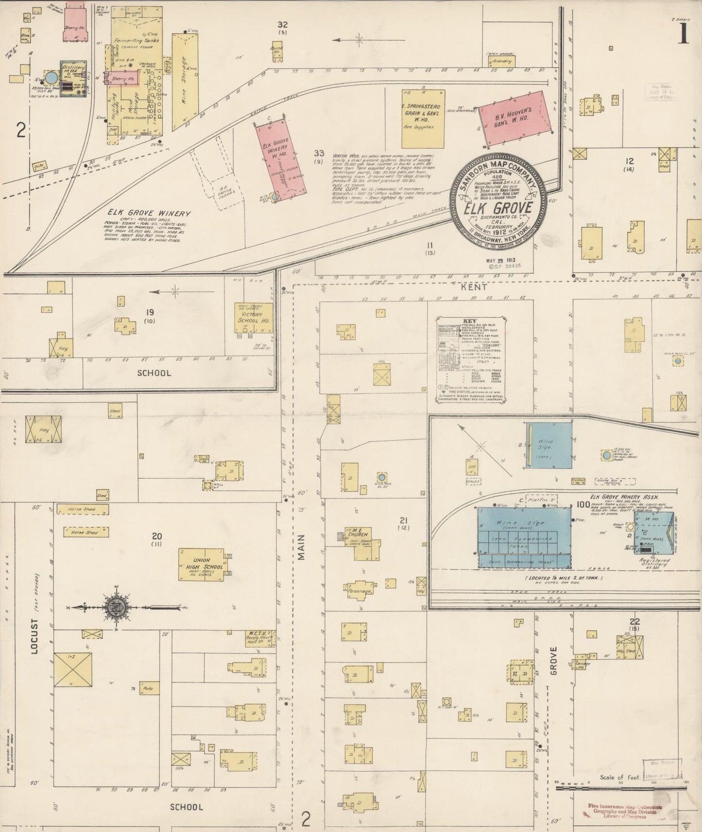 Sanborn Fire Insurance Map from Elk Grove, Sacramento County, California (1912), Sheet #0001 - Complete Map Set gallery image, historic Sanborn map, vintage wall art, California California
