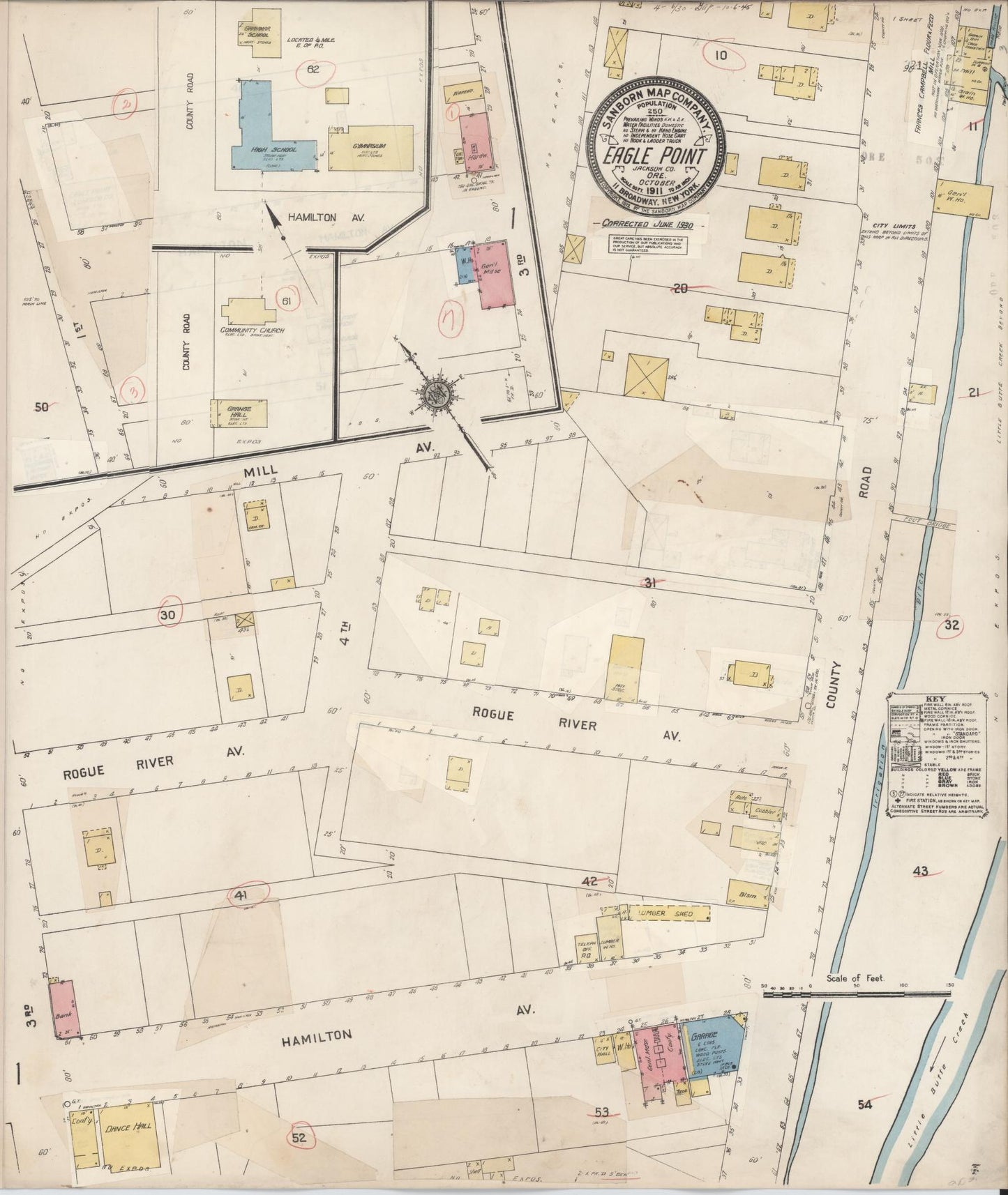 Sanborn Fire Insurance Map from Eagle Point, Jackson County, Oregon (1930), Sheet #0001 - Historic Sanborn Fire Insurance Map Print, vintage old map wall art, antique decor, genealogy gift, Oregon Oregon map