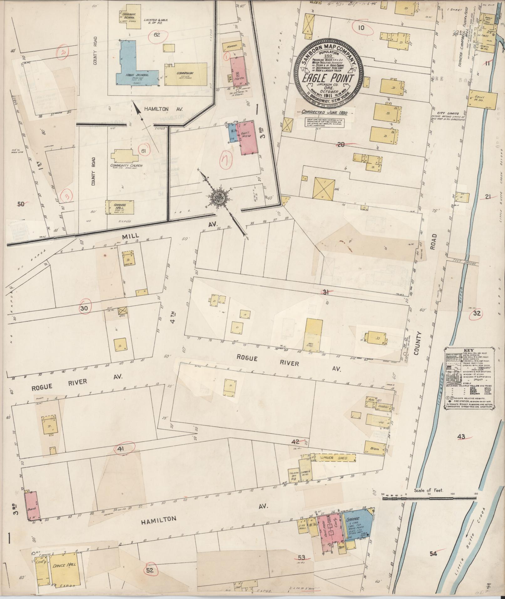 Sanborn Fire Insurance Map from Eagle Point, Jackson County, Oregon (1930), Sheet #0001 - Historic Sanborn Fire Insurance Map Print, vintage old map wall art, antique decor, genealogy gift, Oregon Oregon map