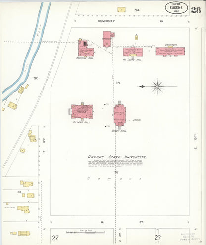 Sanborn Fire Insurance Map from Eugene, Lane County, Oregon (1902), Sheet #0028 - Complete Map Set gallery image, historic Sanborn map, vintage wall art, Oregon Oregon