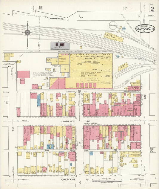 Sanborn Fire Insurance Map from Ellwood City, Lawrence County, Pennsylvania (1921), Sheet #0002 - Historic Sanborn Fire Insurance Map Print, vintage old map wall art, antique decor, genealogy gift, Pennsylvania Pennsylvania map