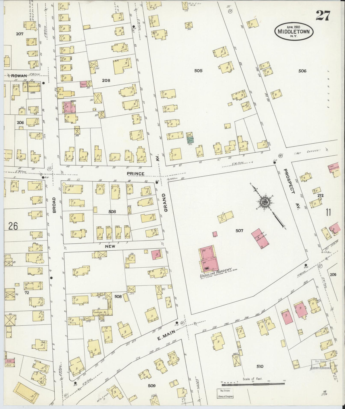Sanborn Fire Insurance Map from Middletown, Orange County, New York (1910), Sheet #0027 - Complete Map Set gallery image, historic Sanborn map, vintage wall art, New York New York