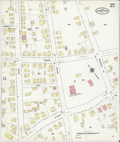 Sanborn Fire Insurance Map from Middletown, Orange County, New York (1910), Sheet #0027 - Complete Map Set gallery image, historic Sanborn map, vintage wall art, New York New York