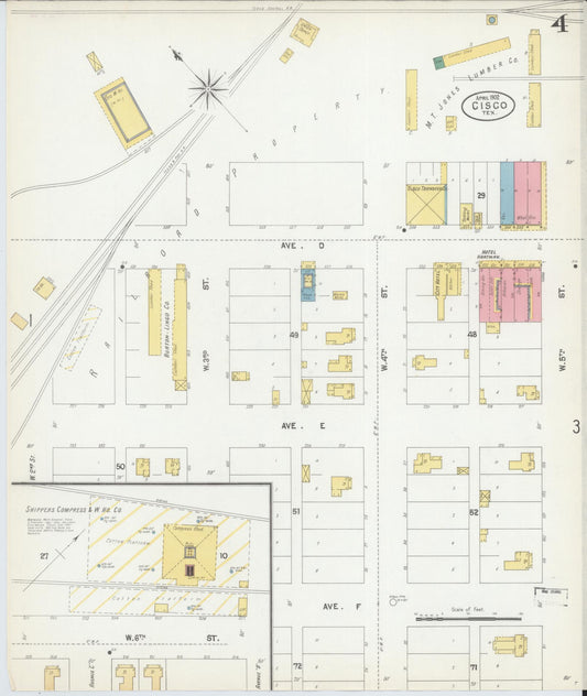 Sanborn Fire Insurance Map from Cisco, Eastland County, Texas (1902), Sheet #0004 - Historic Sanborn Fire Insurance Map Print, vintage old map wall art, antique decor, genealogy gift, Texas Texas map