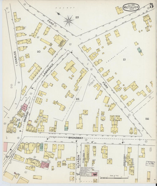 Sanborn Fire Insurance Map from Methuen, Essex County, Massachusetts (1892), Sheet #0005 - Historic Sanborn Fire Insurance Map Print, vintage old map wall art, antique decor, genealogy gift, Massachusetts Massachusetts map
