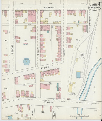 Sanborn Fire Insurance Map from Norristown, Montgomery County, Pennsylvania (1891), Sheet #0006 - Historic Sanborn Fire Insurance Map Print, vintage old map wall art, antique decor, genealogy gift, Pennsylvania Pennsylvania map