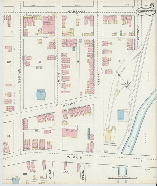 Sanborn Fire Insurance Map from Norristown, Montgomery County, Pennsylvania (1891), Sheet #0006 - Historic Sanborn Fire Insurance Map Print, vintage old map wall art, antique decor, genealogy gift, Pennsylvania Pennsylvania map