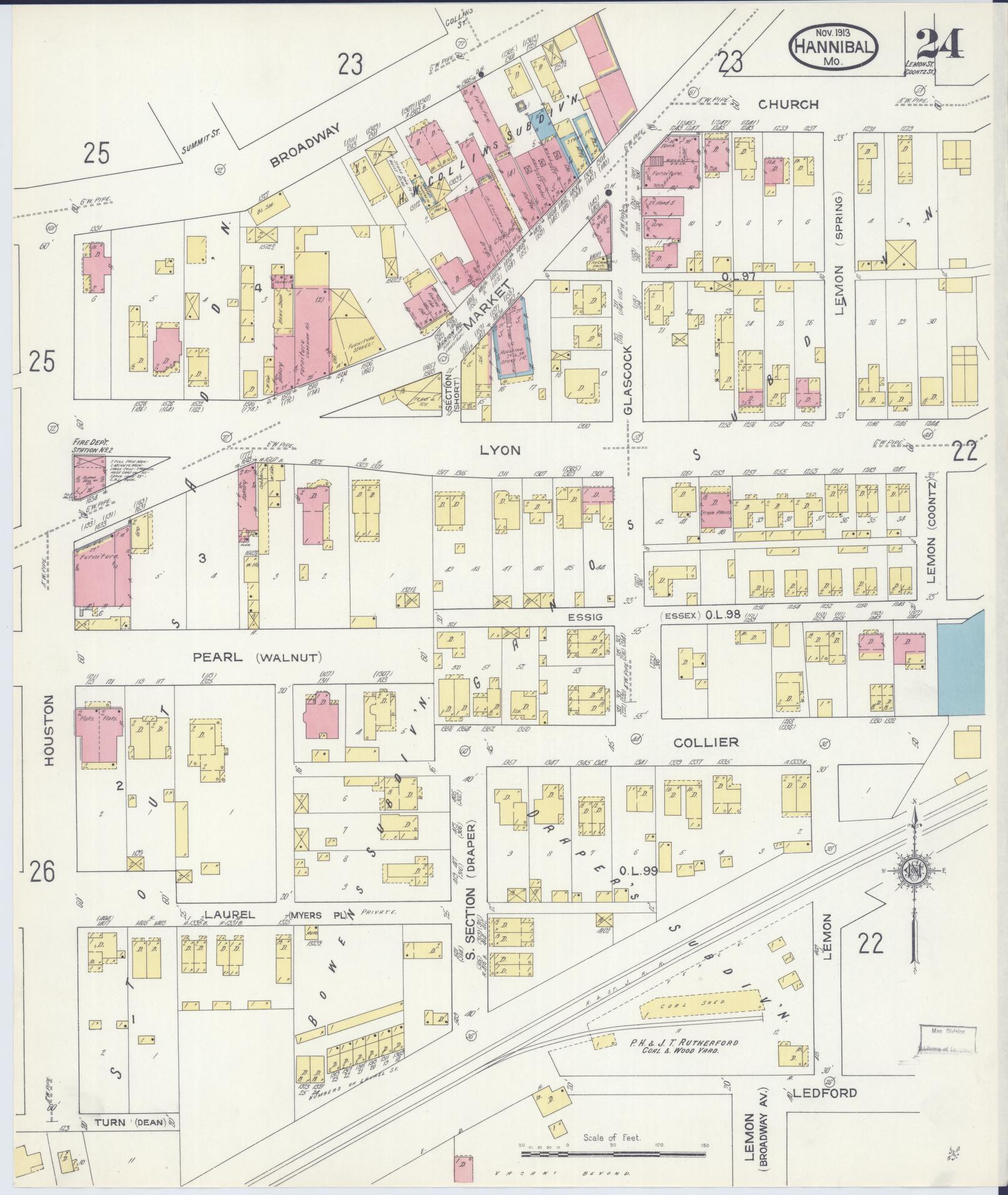 Sanborn Fire Insurance Map from Hannibal, Marion County, Missouri (1913), Sheet #0024 - Complete Map Set gallery image, historic Sanborn map, vintage wall art, Missouri Missouri