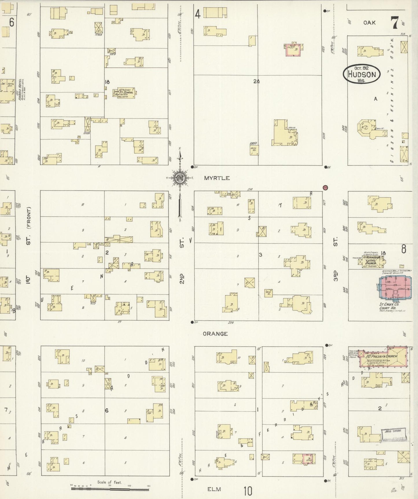 Sanborn Fire Insurance Map from Hudson, St. Croix County, Wisconsin (1912), Sheet #0007 - Complete Map Set gallery image, historic Sanborn map, vintage wall art, Wisconsin Wisconsin