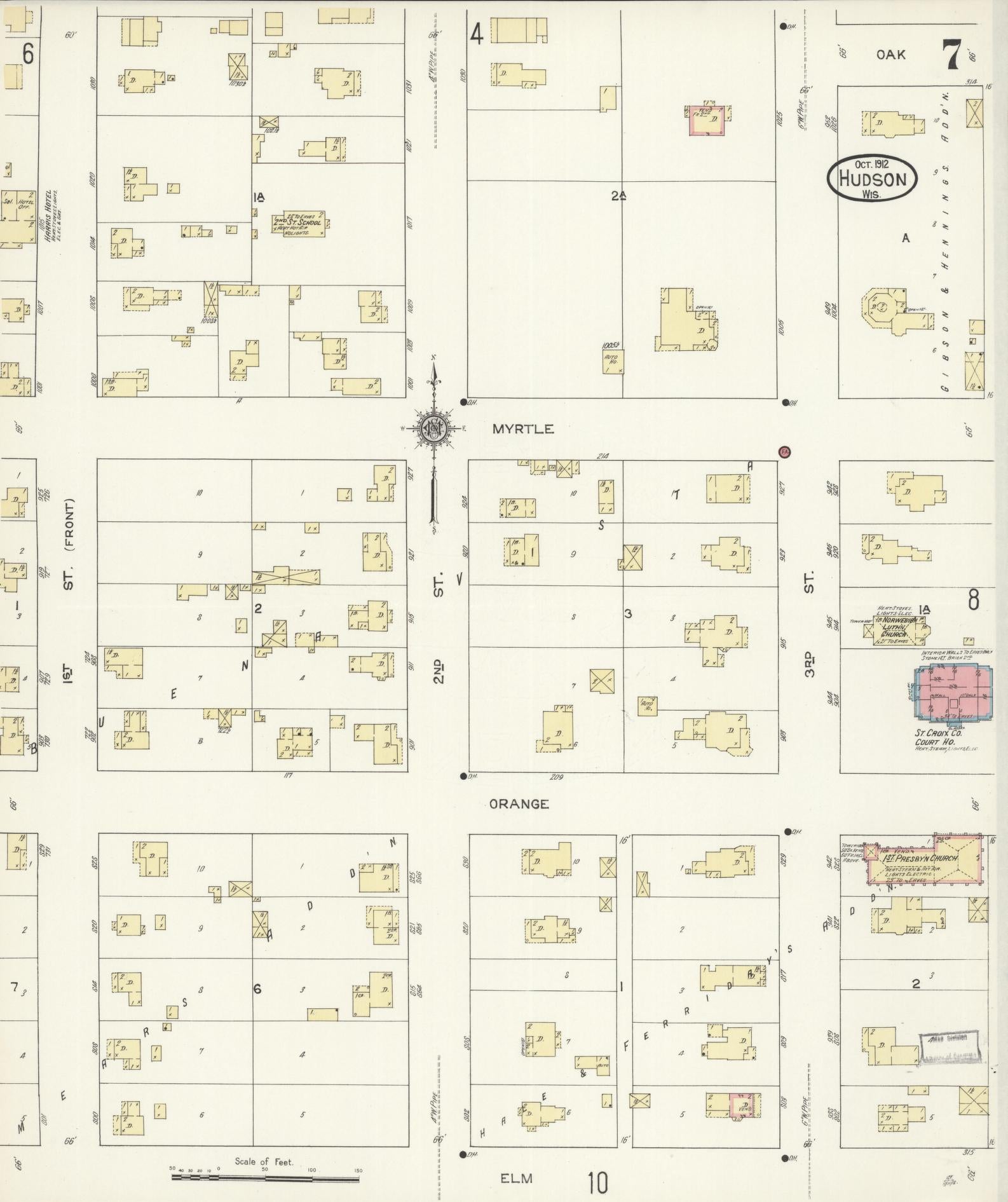 Sanborn Fire Insurance Map from Hudson, St. Croix County, Wisconsin (1912), Sheet #0007 - Complete Map Set gallery image, historic Sanborn map, vintage wall art, Wisconsin Wisconsin