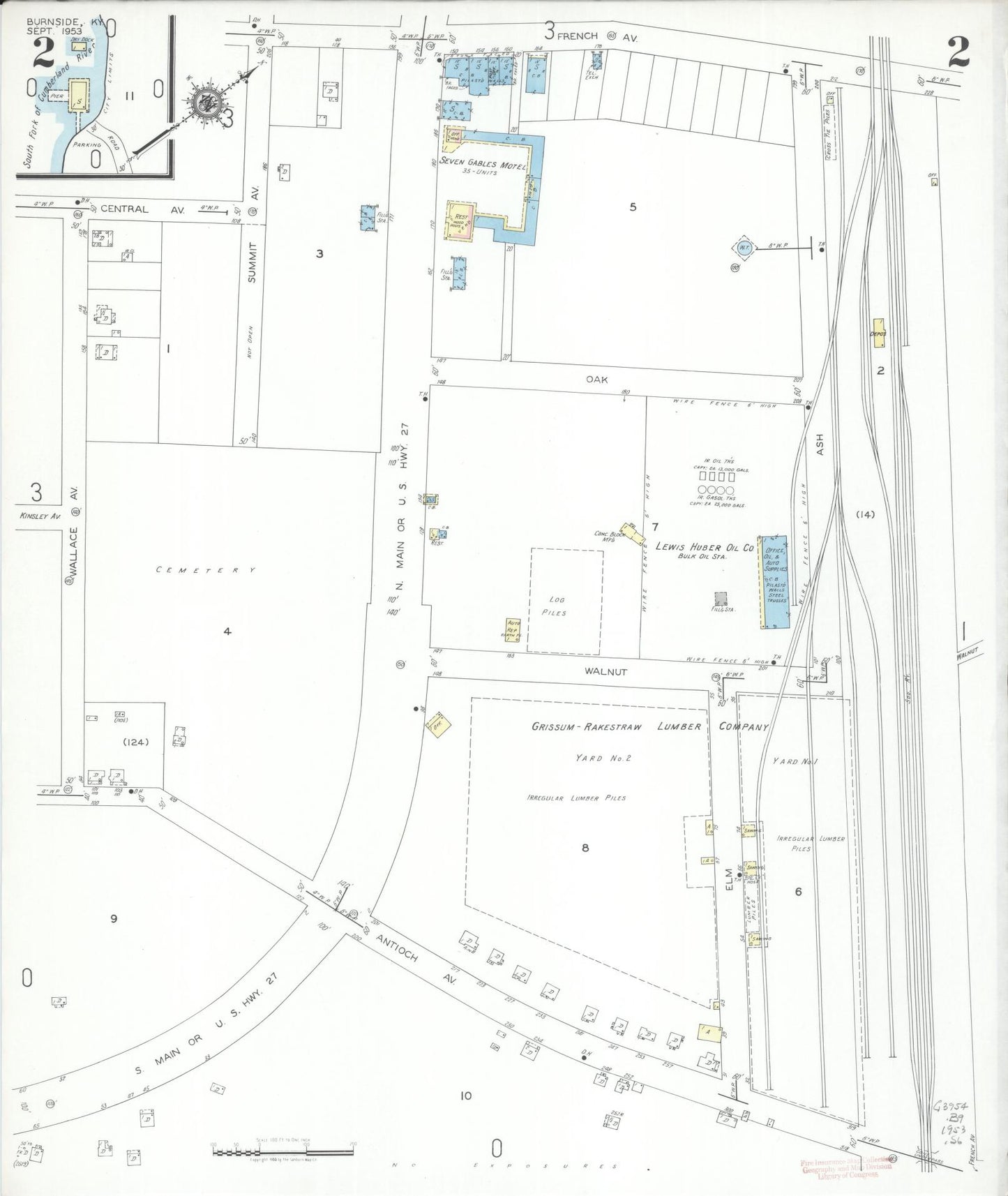 Sanborn Fire Insurance Map from Burnside, Pulaski County, Kentucky (1953), Sheet #0002 - Complete Map Set gallery image, historic Sanborn map, vintage wall art, Kentucky Kentucky