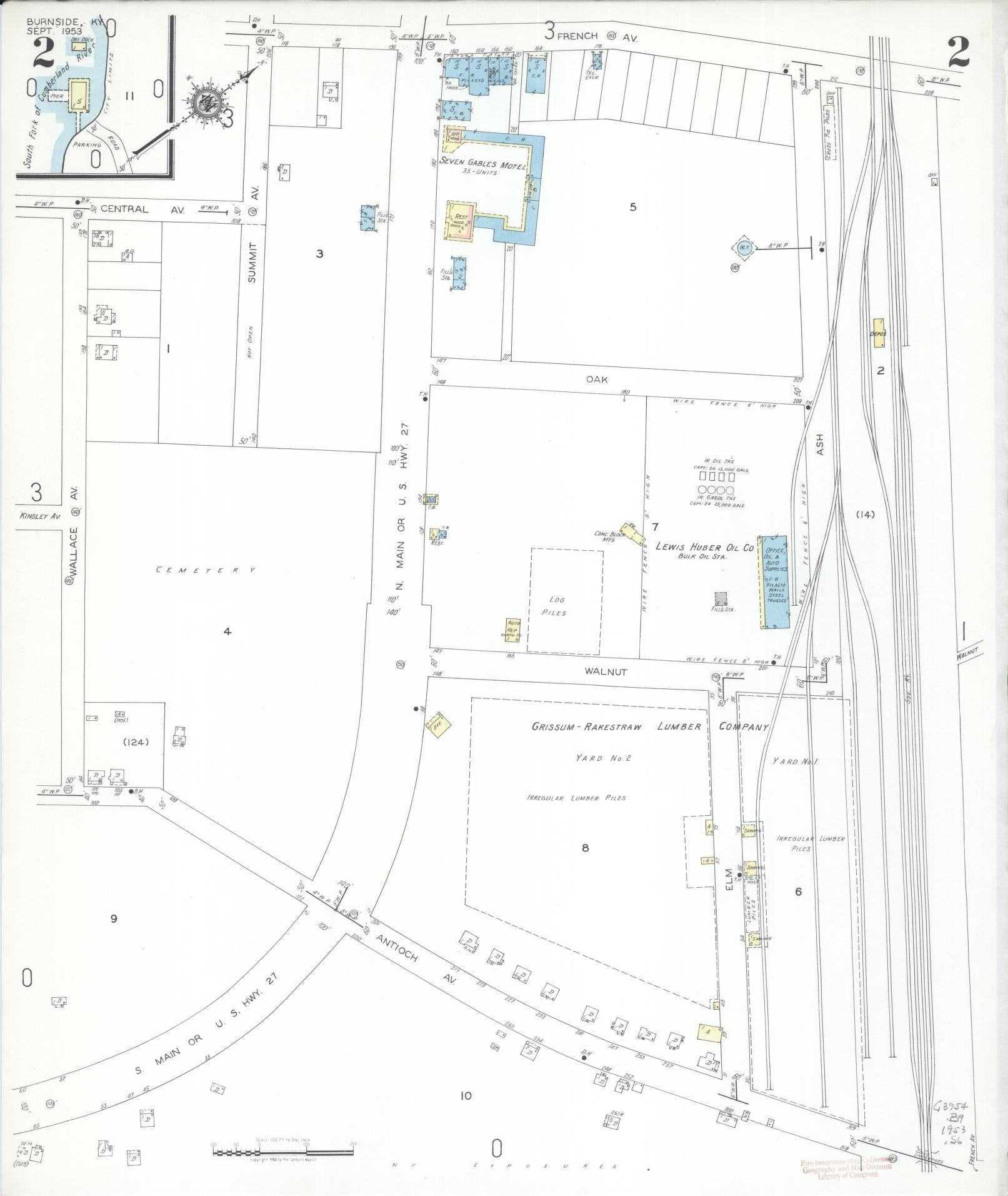 Sanborn Fire Insurance Map from Burnside, Pulaski County, Kentucky (1953), Sheet #0002 - Complete Map Set gallery image, historic Sanborn map, vintage wall art, Kentucky Kentucky
