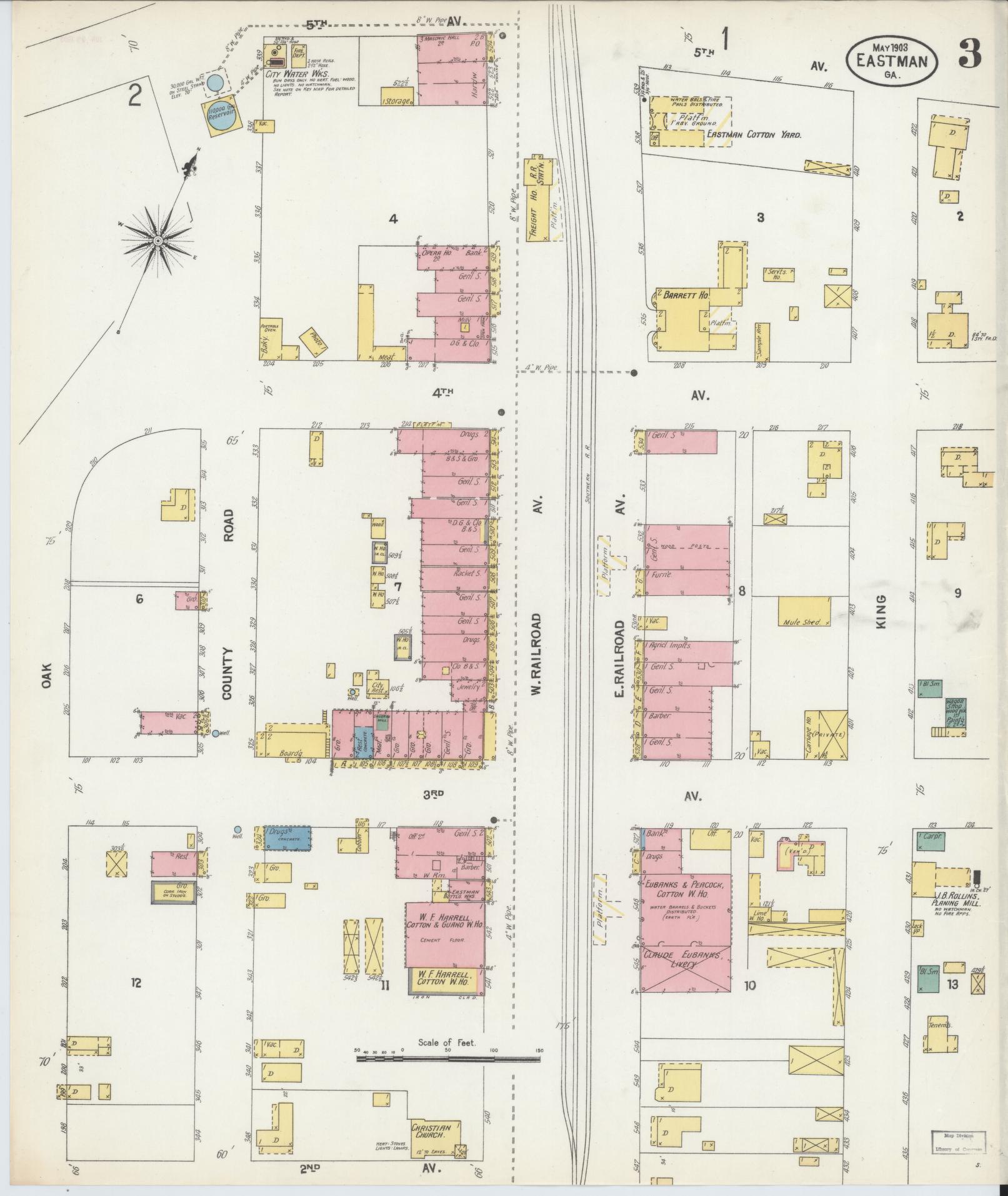 Sanborn Fire Insurance Map from Eastman, Dodge County, Georgia (1903), Sheet #0003 - Complete Map Set gallery image, historic Sanborn map, vintage wall art, Georgia Georgia