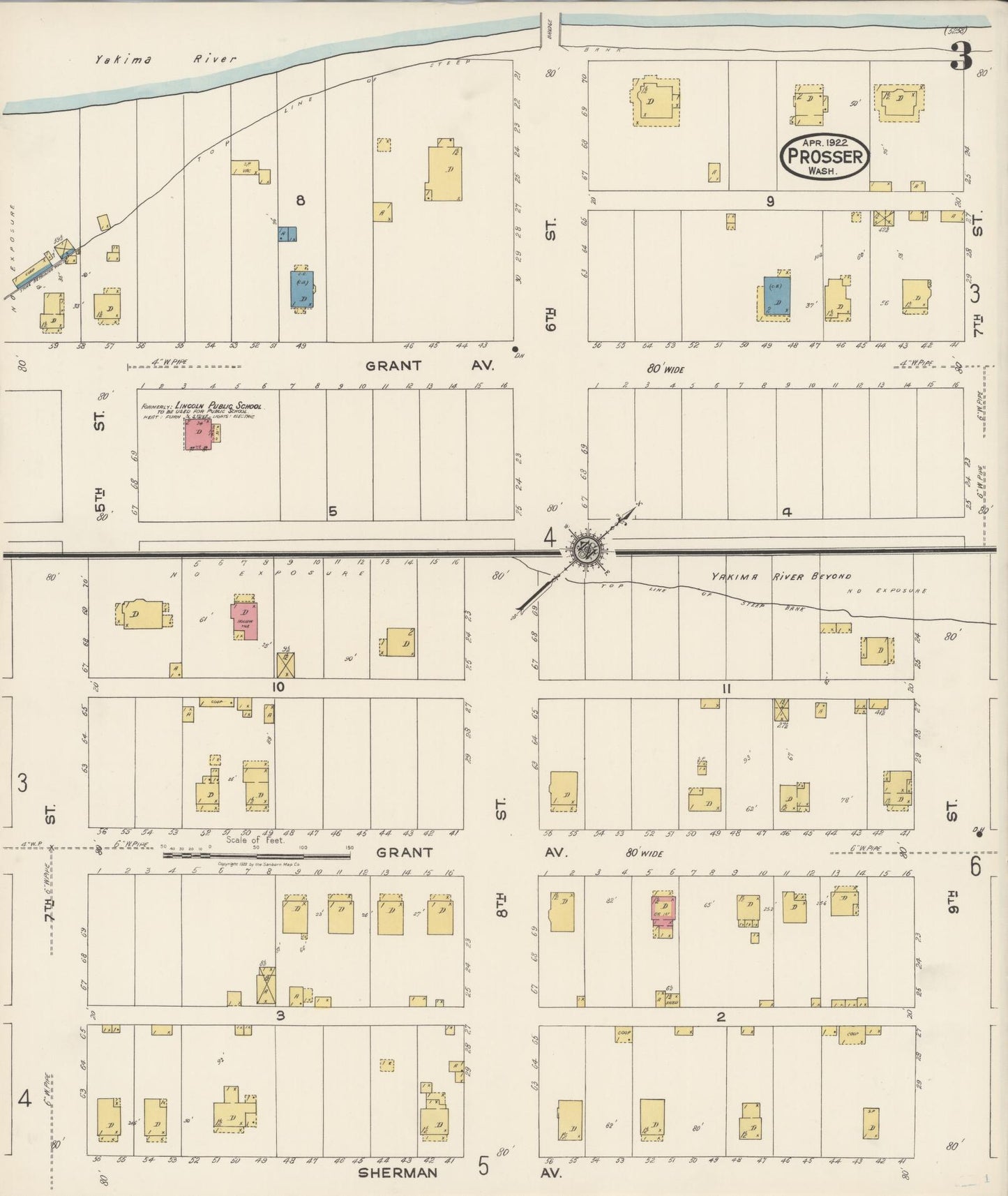 Sanborn Fire Insurance Map from Prosser, Benton County, Washington (1922), Sheet #0003 - Complete Map Set gallery image, historic Sanborn map, vintage wall art, Washington Washington