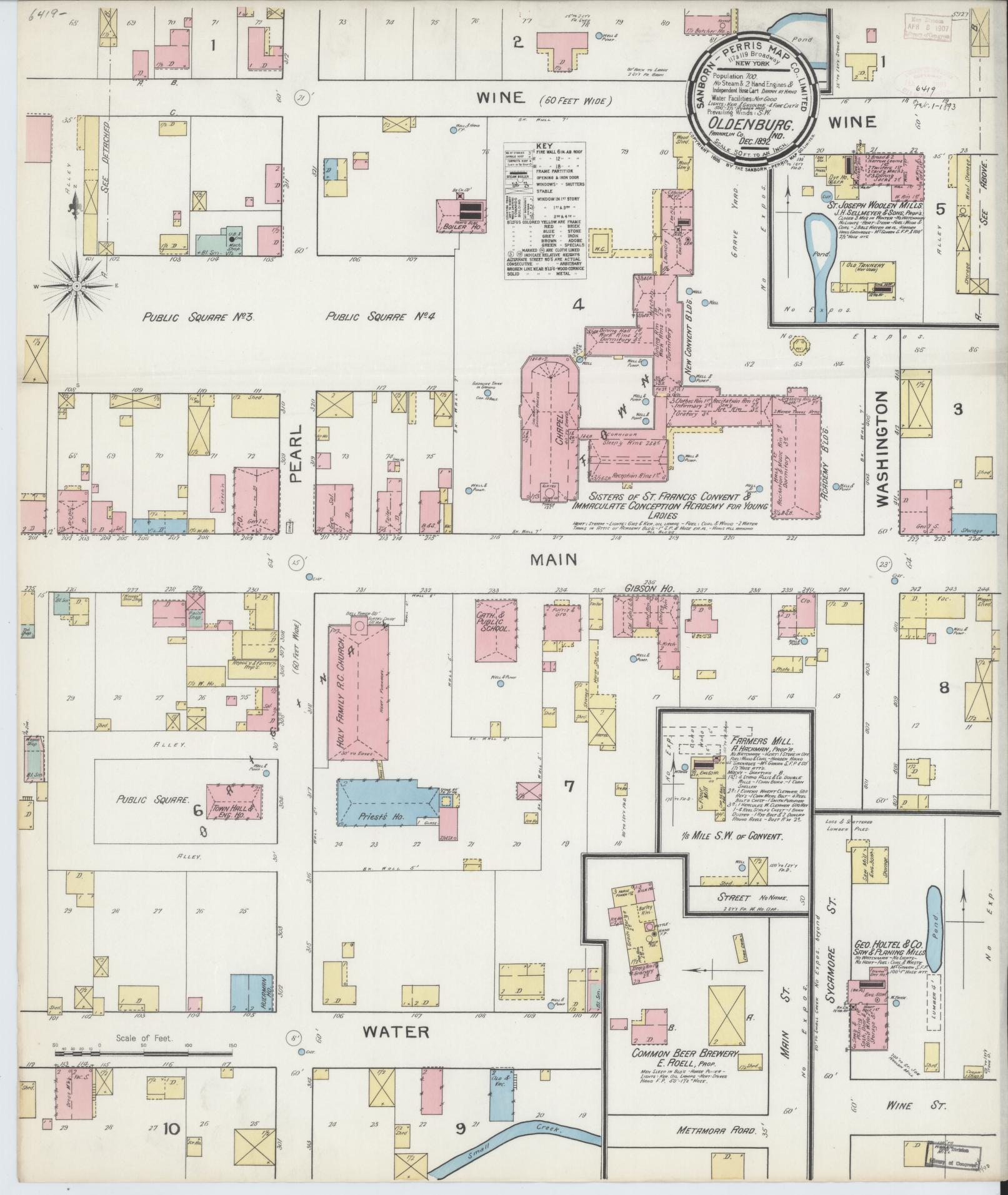 Sanborn Fire Insurance Map from Oldenburg, Franklin County, Indiana. (1892) – Historic Sanborn Fire Insurance Map Print