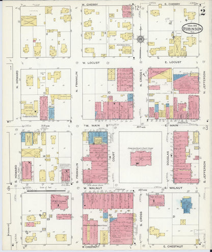 Sanborn Fire Insurance Map from Robinson, Crawford County, Illinois (1916), Sheet #0002 - Complete Map Set gallery image, historic Sanborn map, vintage wall art, Illinois Illinois