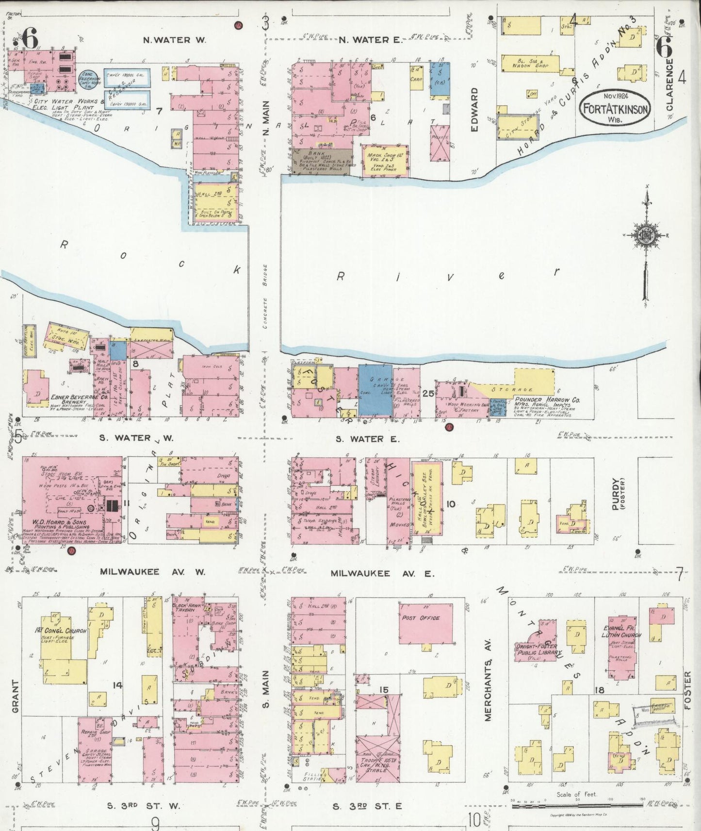 Sanborn Fire Insurance Map from Fort Atkinson, Jefferson County, Wisconsin (1924), Sheet #0006 - Complete Map Set gallery image, historic Sanborn map, vintage wall art, Wisconsin Wisconsin