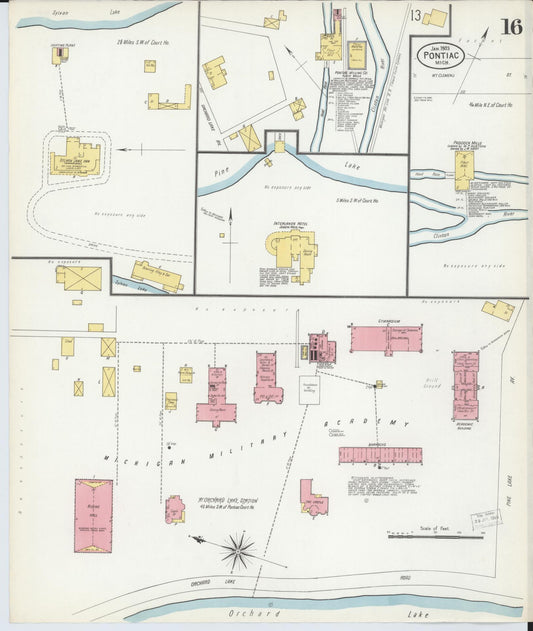 Sanborn Fire Insurance Map from Pontiac, Oakland County, Michigan (1903), Sheet #0016 - Historic Sanborn Fire Insurance Map Print, vintage old map wall art, antique decor, genealogy gift, Michigan Michigan map
