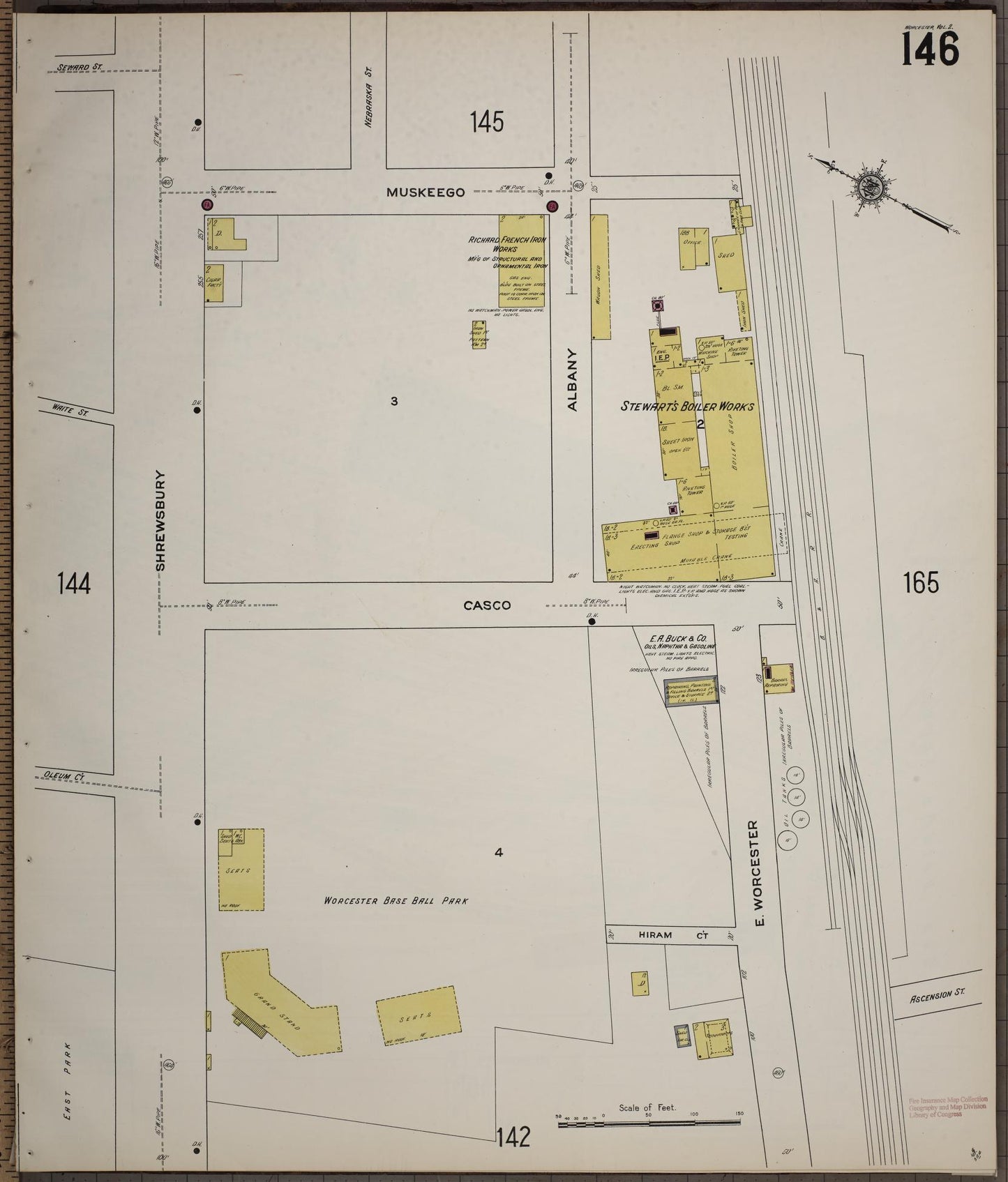Sanborn Fire Insurance Map from Worcester, Worcester County, Massachusetts (1910), Sheet #0146 - Historic Sanborn Fire Insurance Map Print, vintage old map wall art, antique decor, genealogy gift, Massachusetts Massachusetts map