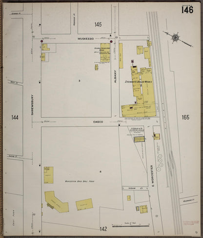 Sanborn Fire Insurance Map from Worcester, Worcester County, Massachusetts (1910), Sheet #0146 - Historic Sanborn Fire Insurance Map Print, vintage old map wall art, antique decor, genealogy gift, Massachusetts Massachusetts map
