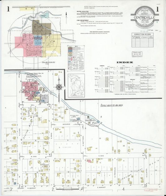Sanborn Fire Insurance Map from Centreville, Saint Joseph County, Michigan (1939), Sheet #0001 - Historic Sanborn Fire Insurance Map Print, vintage old map wall art, antique decor, genealogy gift, Michigan Michigan map
