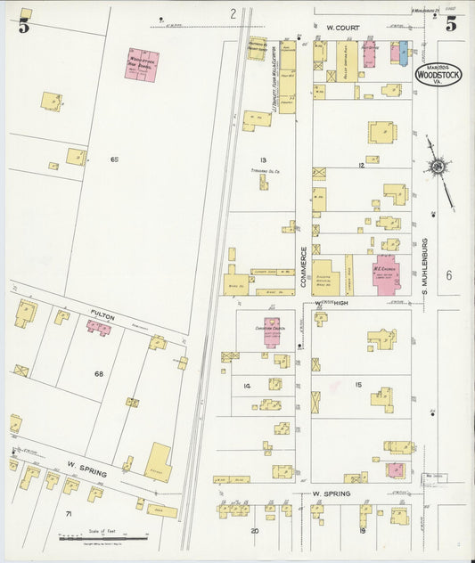 Sanborn Fire Insurance Map from Woodstock, Shenandoah County, Virginia (1924), Sheet #0005 - Historic Sanborn Fire Insurance Map Print, vintage old map wall art, antique decor, genealogy gift, Virginia Virginia map
