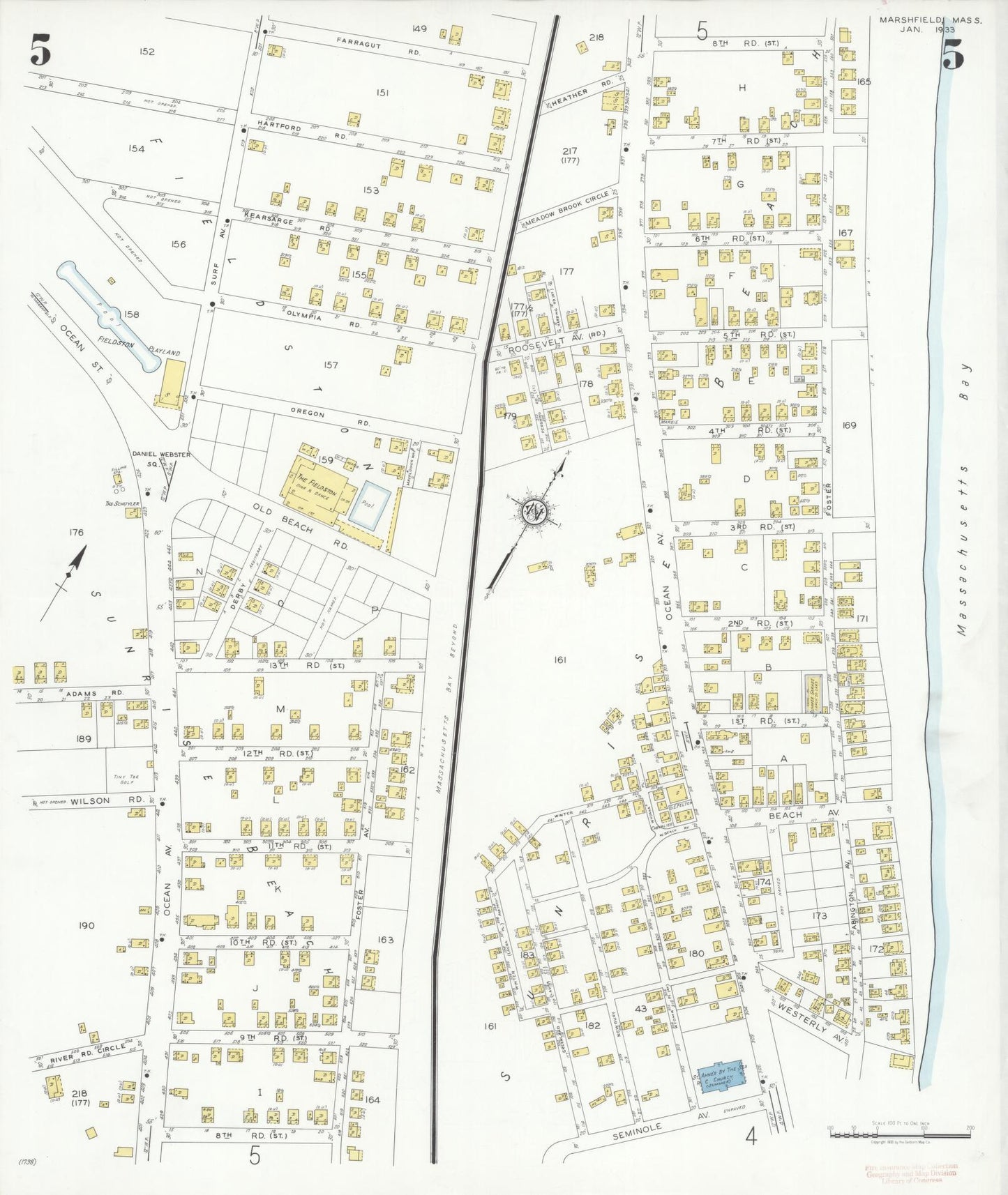 Sanborn Fire Insurance Map from Marshfield, Plymouth County, Massachusetts (1933), Sheet #0005 - Complete Map Set gallery image, historic Sanborn map, vintage wall art, Massachusetts Massachusetts