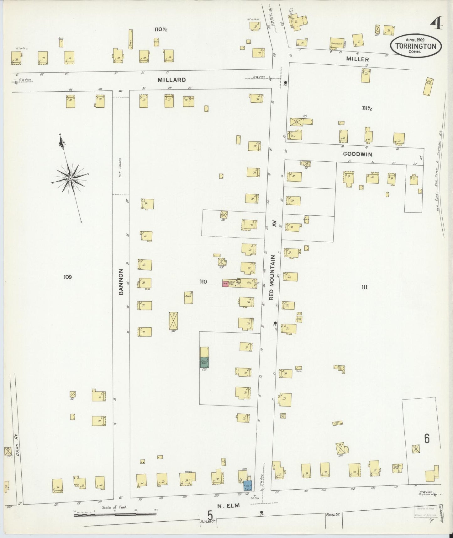 Sanborn Fire Insurance Map from Torrington, Litchfield County, Connecticut (1909), Sheet #0004 - Complete Map Set gallery image, historic Sanborn map, vintage wall art, Connecticut Connecticut