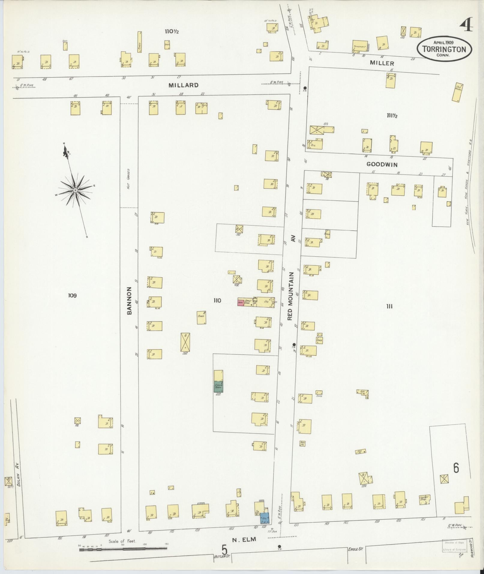 Sanborn Fire Insurance Map from Torrington, Litchfield County, Connecticut (1909), Sheet #0004 - Complete Map Set gallery image, historic Sanborn map, vintage wall art, Connecticut Connecticut