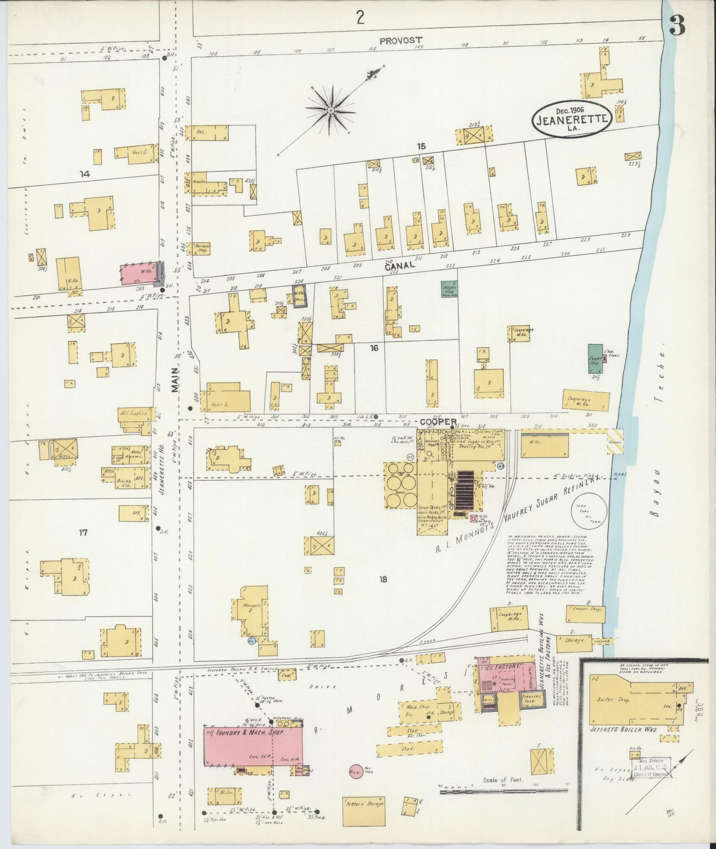 Sanborn Fire Insurance Map from Jeannerette, Iberia Parish, Louisiana (1906), Sheet #0003 - Complete Map Set gallery image, historic Sanborn map, vintage wall art, Louisiana Louisiana