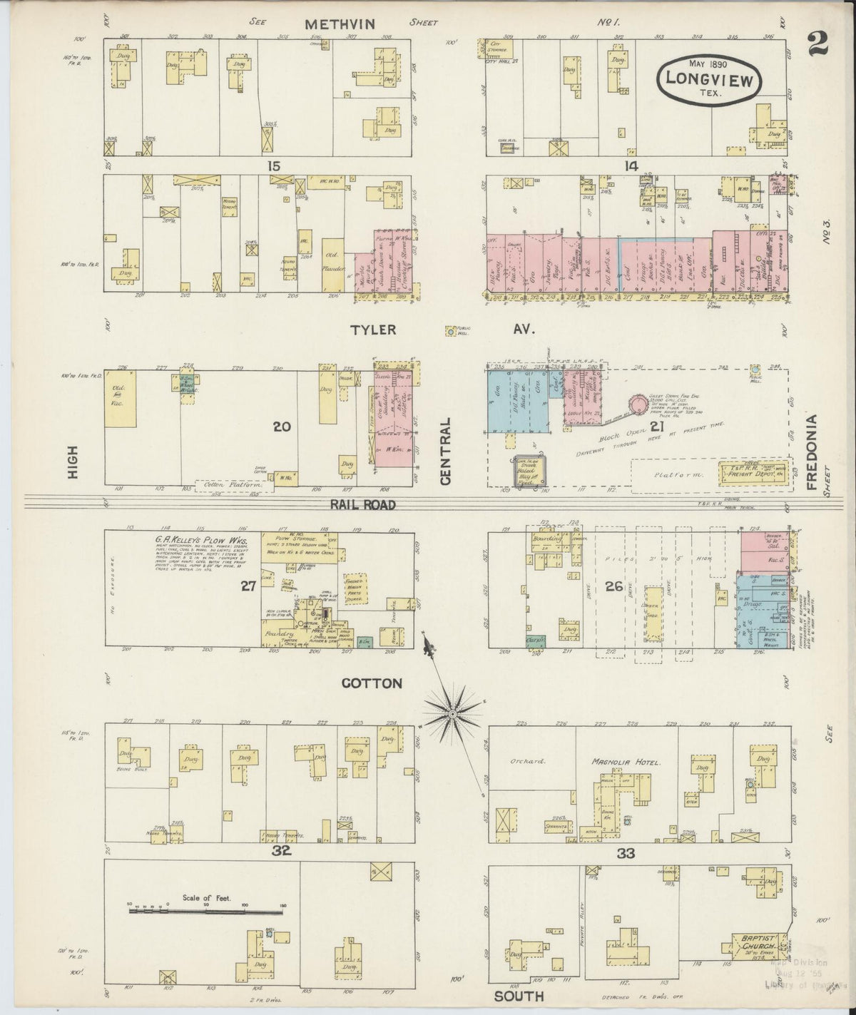 Sanborn Fire Insurance Map from Longview, Gregg County, Texas (1890), Sheet #0002 - Complete Map Set gallery image, historic Sanborn map, vintage wall art, Texas Texas