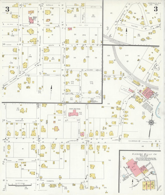 Sanborn Fire Insurance Map from Dadeville, Tallapoosa County, Alabama (1934), Sheet #0003 - Historic Sanborn Fire Insurance Map Print, vintage old map wall art, antique decor, genealogy gift, Alabama Alabama map