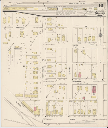 Sanborn Fire Insurance Map from Willard, Huron County, Ohio (1922), Sheet #0010 - Historic Sanborn Fire Insurance Map Print, vintage old map wall art, antique decor, genealogy gift, Ohio Ohio map