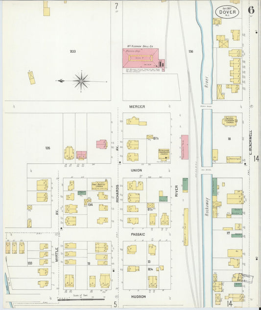 Sanborn Fire Insurance Map from Dover, Morris County, New Jersey (1900), Sheet #0006 - Historic Sanborn Fire Insurance Map Print, vintage old map wall art, antique decor, genealogy gift, New Jersey New Jersey map