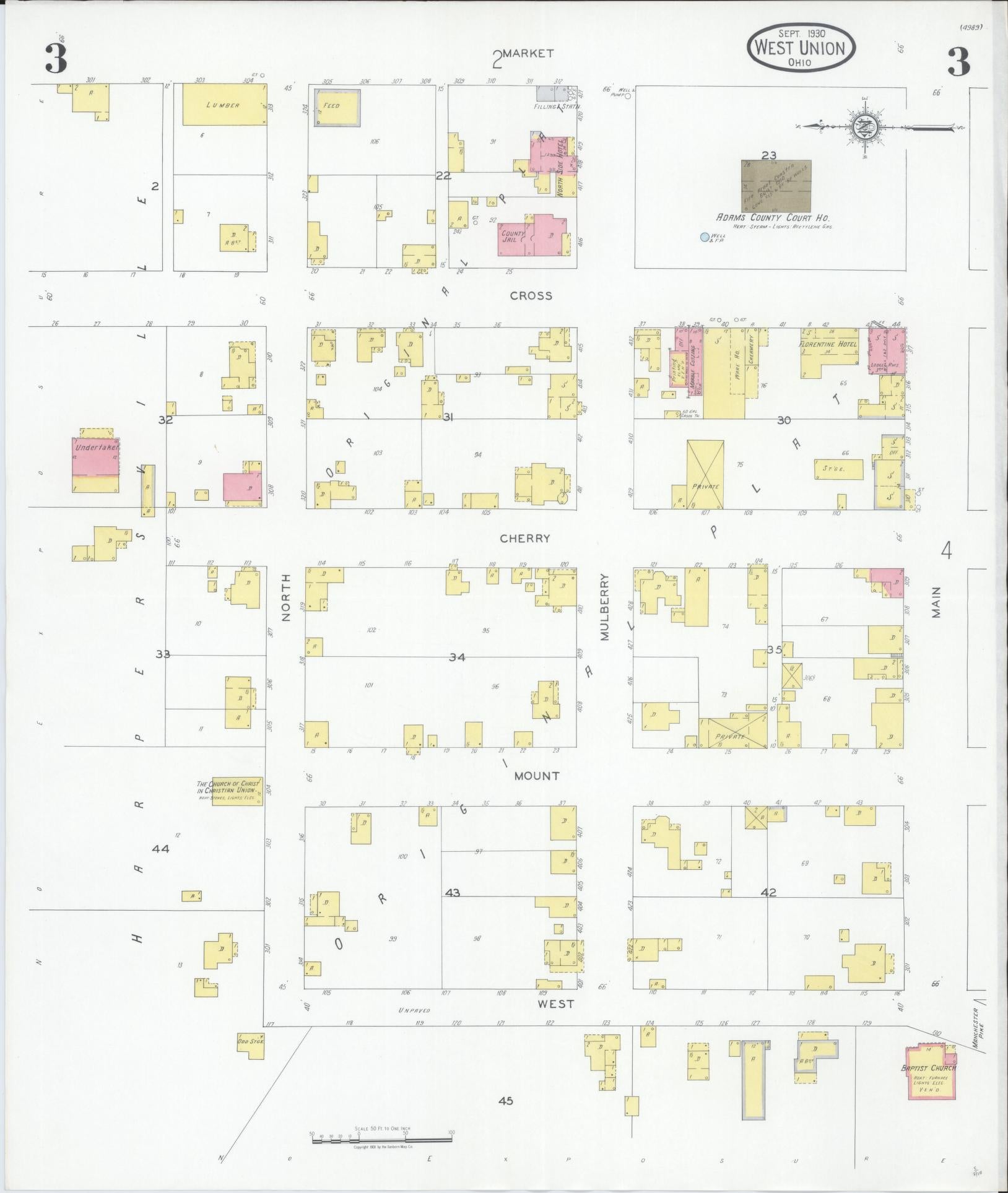 Sanborn Fire Insurance Map from West Union, Adams County, Ohio (1930), Sheet #0003 - Historic Sanborn Fire Insurance Map Print, vintage old map wall art, antique decor, genealogy gift, Ohio Ohio map