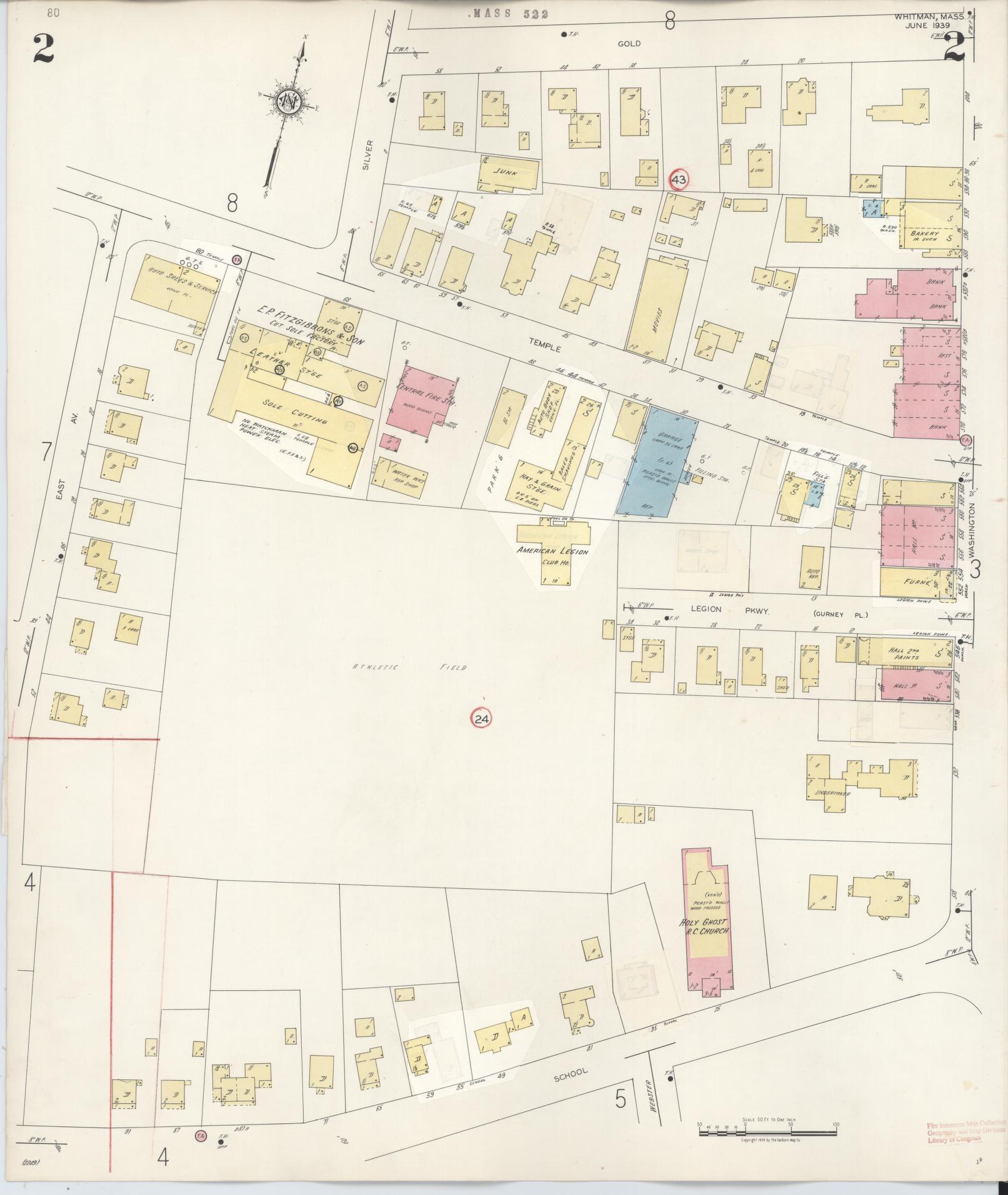 Sanborn Fire Insurance Map from Whitman, Plymouth County, Massachusetts (1950), Sheet #0002 - Complete Map Set gallery image, historic Sanborn map, vintage wall art, Massachusetts Massachusetts