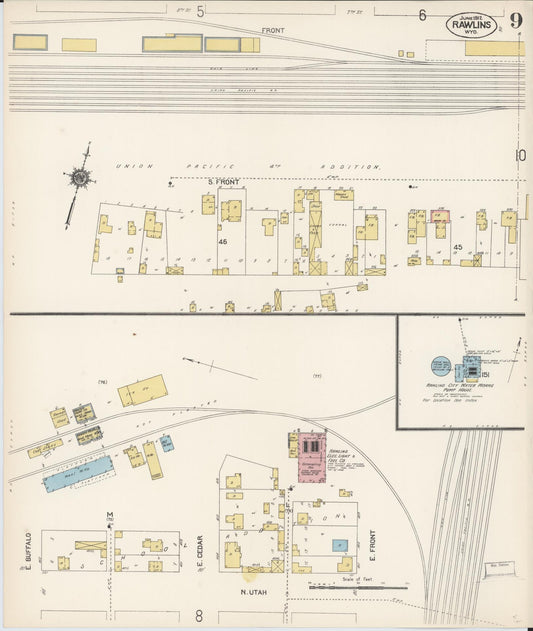 Sanborn Fire Insurance Map from Rawlins, Carbon County, Wyoming (1912), Sheet #0009 - Historic Sanborn Fire Insurance Map Print, vintage old map wall art, antique decor, genealogy gift, Wyoming Wyoming map