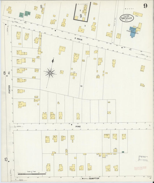 Sanborn Fire Insurance Map from Sayville, Suffolk County, New York (1909), Sheet #0009 - Historic Sanborn Fire Insurance Map Print, vintage old map wall art, antique decor, genealogy gift, New York New York map