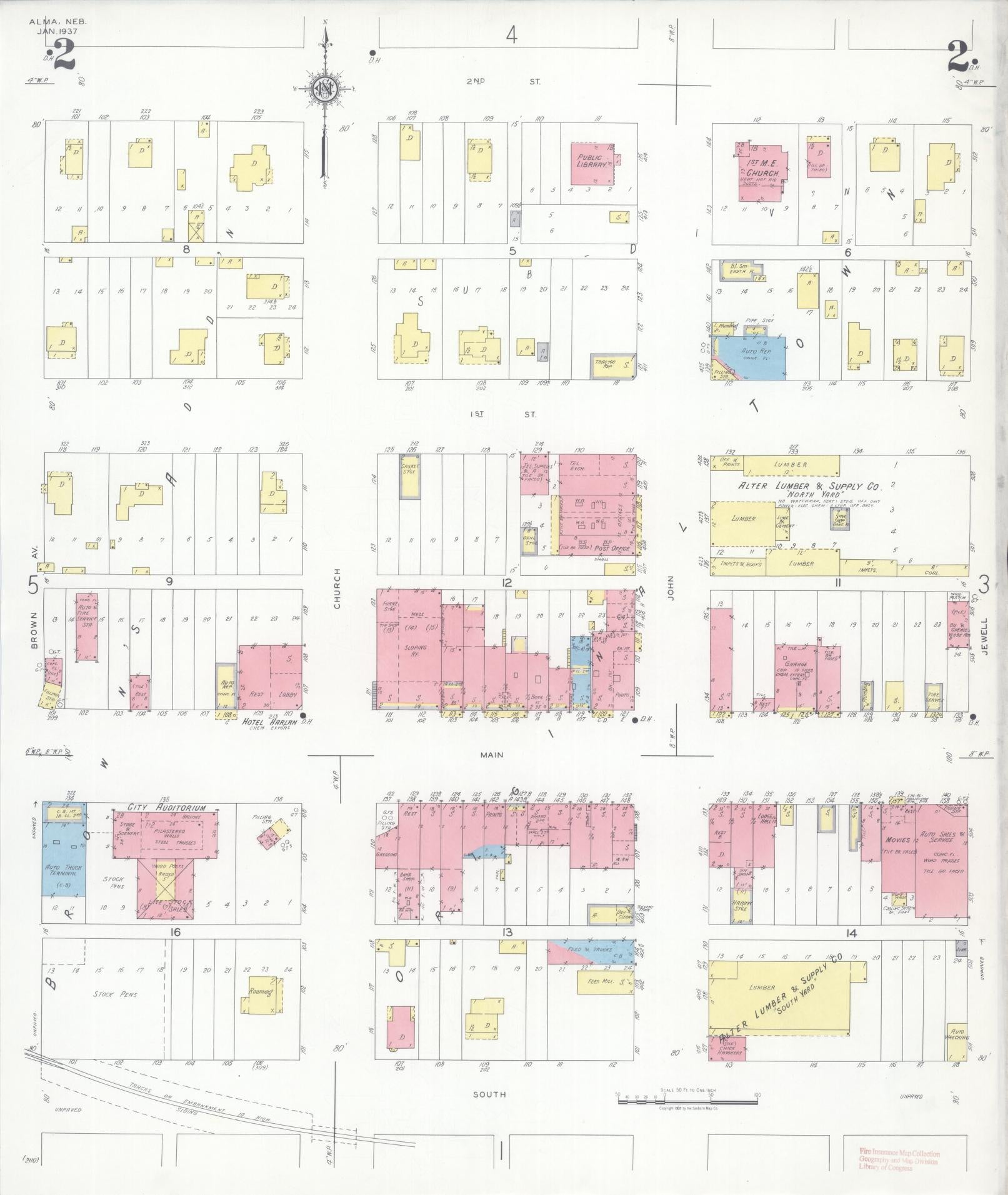 Sanborn Fire Insurance Map from Alma, Harlan County, Nebraska (1937), Sheet #0002 - Historic Sanborn Fire Insurance Map Print, vintage old map wall art, antique decor, genealogy gift, Nebraska Nebraska map