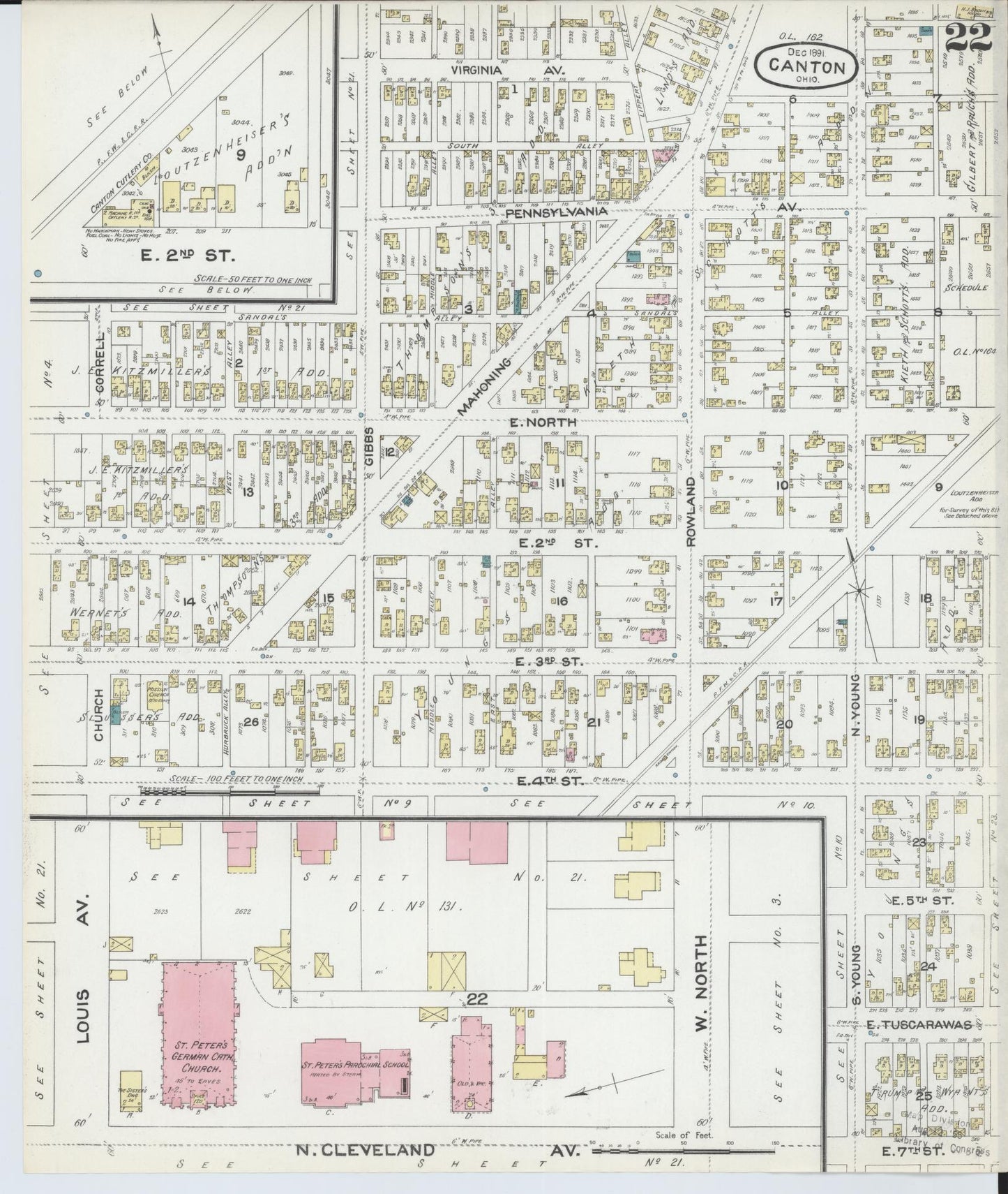Sanborn Fire Insurance Map from Canton, Stark County, Ohio (1891), Sheet #0022 - Historic Sanborn Fire Insurance Map Print, vintage old map wall art, antique decor, genealogy gift, Ohio Ohio map