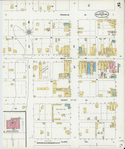 Sanborn Fire Insurance Map from Weatherford, Custer County, Oklahoma (1905), Sheet #0002 - Historic Sanborn Fire Insurance Map Print, vintage old map wall art, antique decor, genealogy gift, Oklahoma Oklahoma map