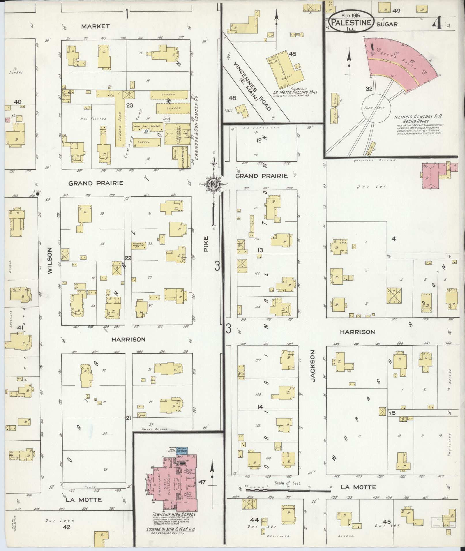 Sanborn Fire Insurance Map from Palestine, Crawford County, Illinois (1916), Sheet #0004 - Complete Map Set gallery image, historic Sanborn map, vintage wall art, Illinois Illinois