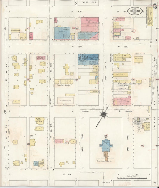 Sanborn Fire Insurance Map from Choteau, Teton County, Montana (1943), Sheet #0005 - Historic Sanborn Fire Insurance Map Print, vintage old map wall art, antique decor, genealogy gift, Montana Montana map