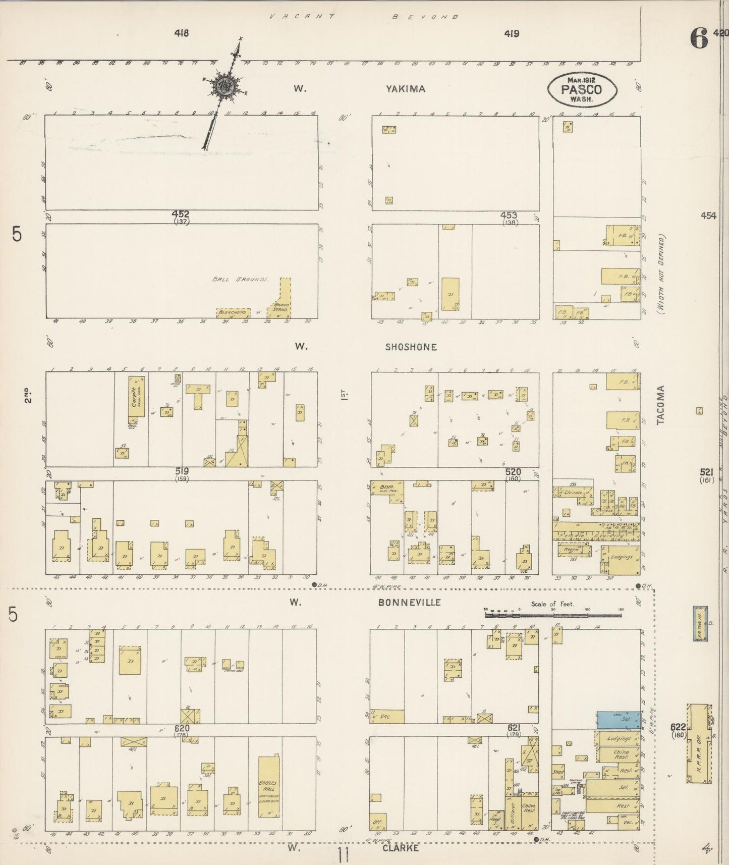 Sanborn Fire Insurance Map from Pasco, Franklin County, Washington (1912), Sheet #0006 - Complete Map Set gallery image, historic Sanborn map, vintage wall art, Washington Washington