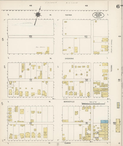 Sanborn Fire Insurance Map from Pasco, Franklin County, Washington (1912), Sheet #0006 - Complete Map Set gallery image, historic Sanborn map, vintage wall art, Washington Washington