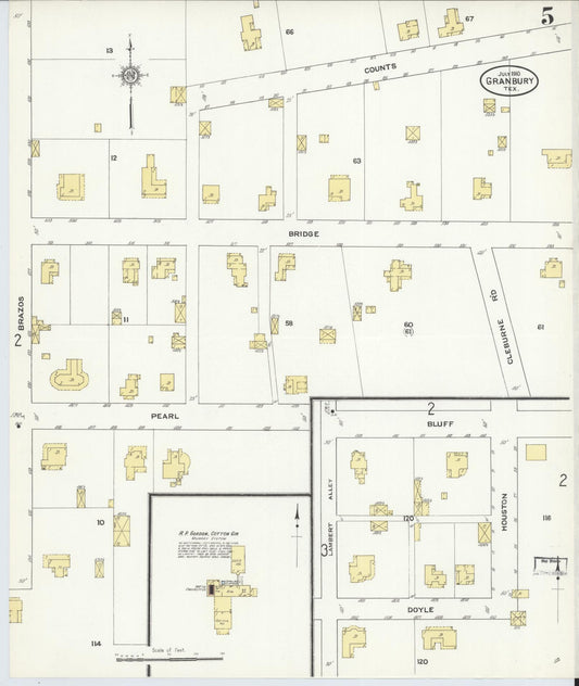 Sanborn Fire Insurance Map from Granbury, Hood County, Texas (1910), Sheet #0005 - Historic Sanborn Fire Insurance Map Print, vintage old map wall art, antique decor, genealogy gift, Texas Texas map