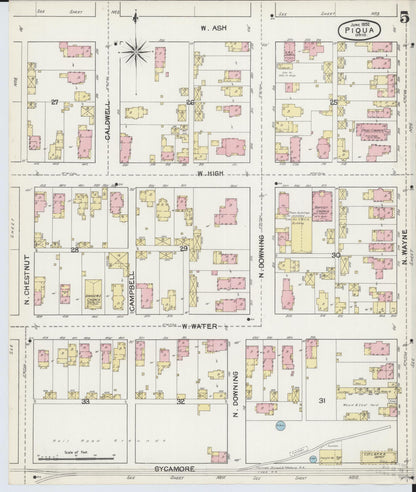 Sanborn Fire Insurance Map from Piqua, Miami County, Ohio (1892), Sheet #0005 - Complete Map Set gallery image, historic Sanborn map, vintage wall art, Ohio Ohio