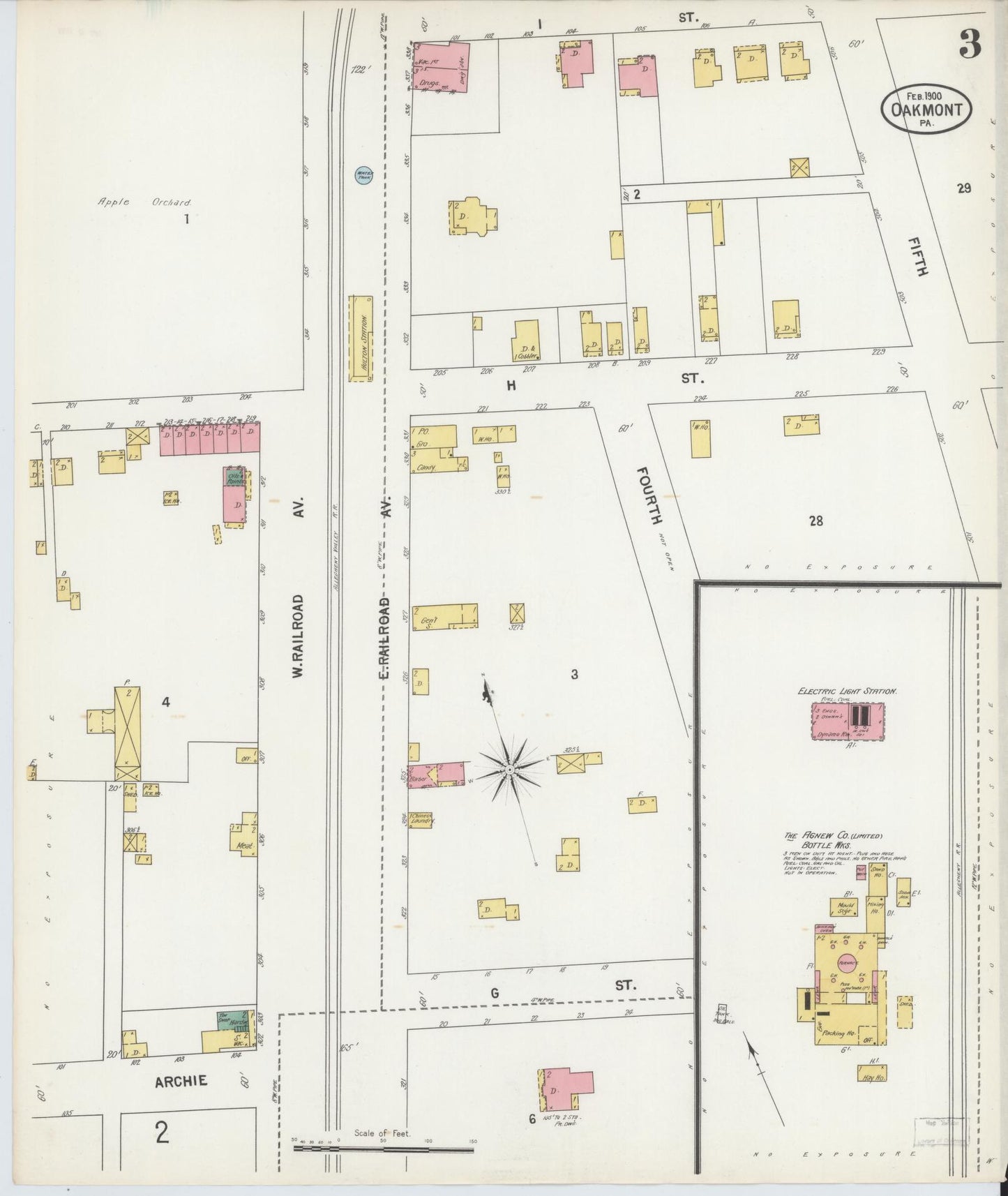 Sanborn Fire Insurance Map from Oakmont, Allegheny County, Pennsylvania (1900), Sheet #0003 - Complete Map Set gallery image, historic Sanborn map, vintage wall art, Pennsylvania Pennsylvania