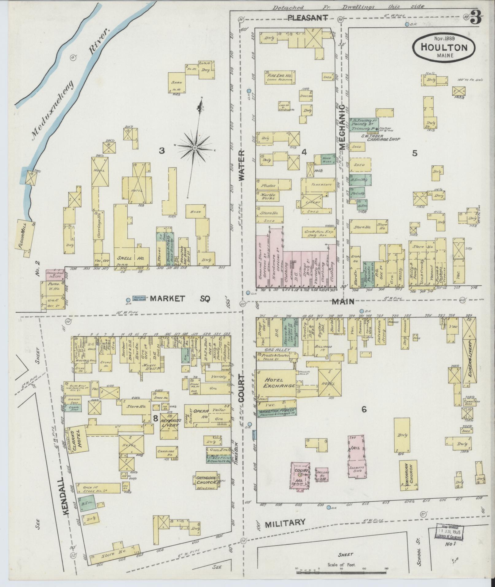 Sanborn Fire Insurance Map from Houlton, Aroostook County, Maine (1889), Sheet #0003 - Historic Sanborn Fire Insurance Map Print, vintage old map wall art, antique decor, genealogy gift, Maine Maine map